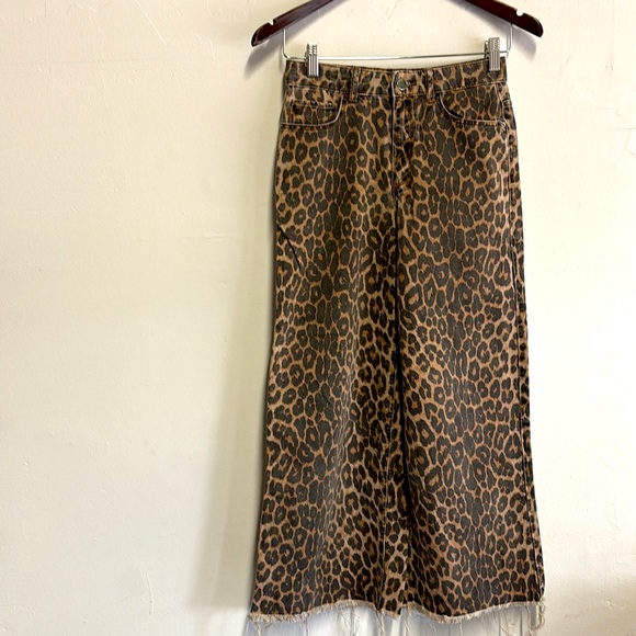 Zara Leopard Print crop wide leg pants Size 00 - Picture 2 of 6